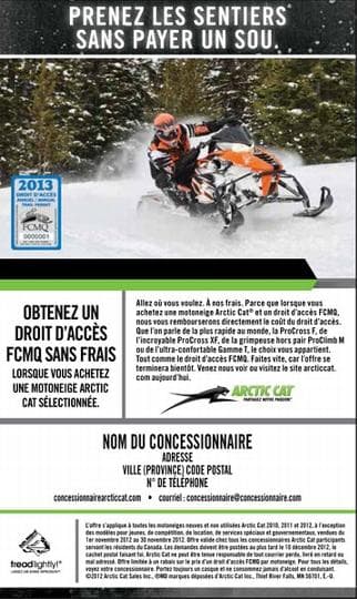 Arctic Cat makes it easier to buy your 2012-2013 FCMQ trail permit
