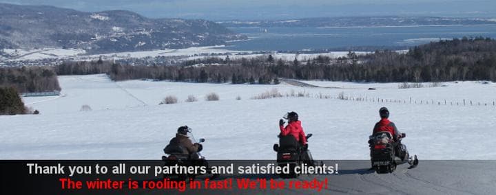 Welcome snowmobilers at Aventure Laurentienne, Charlevoix/Quebec