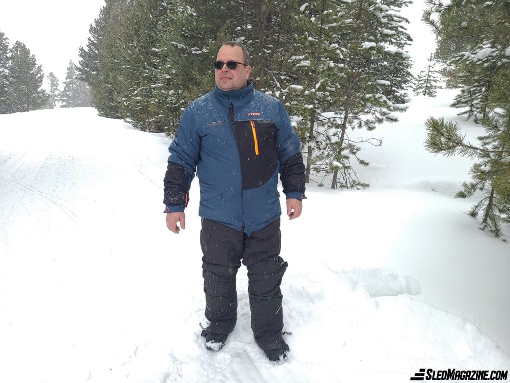 The author proudly wearing his Tobe outfit. He stayed warm throughout his snowmobile season!