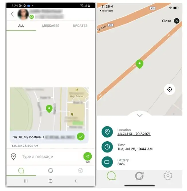 Image with the app displaying a Check-In message