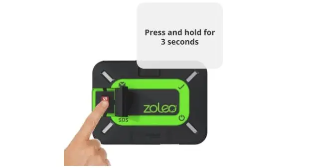 ZOLEO communicator with a finger pressing the SOS button