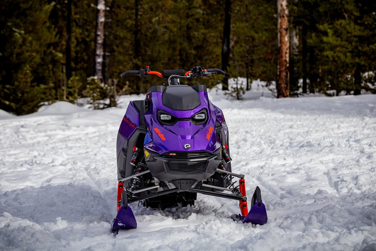 Ultraviolet purple Ski-Doo 2027 Freeride frontal view.