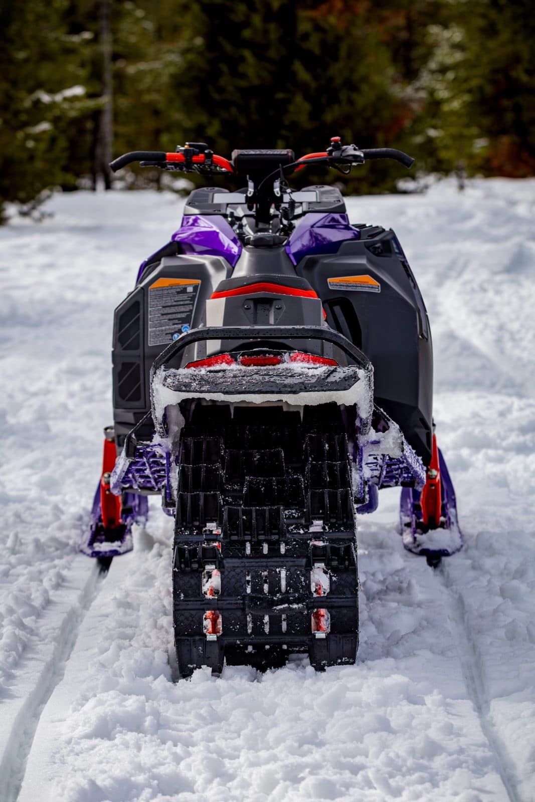 view from the rear of the ski-doo 2027 Freeride and the PowderMax X-Light Track