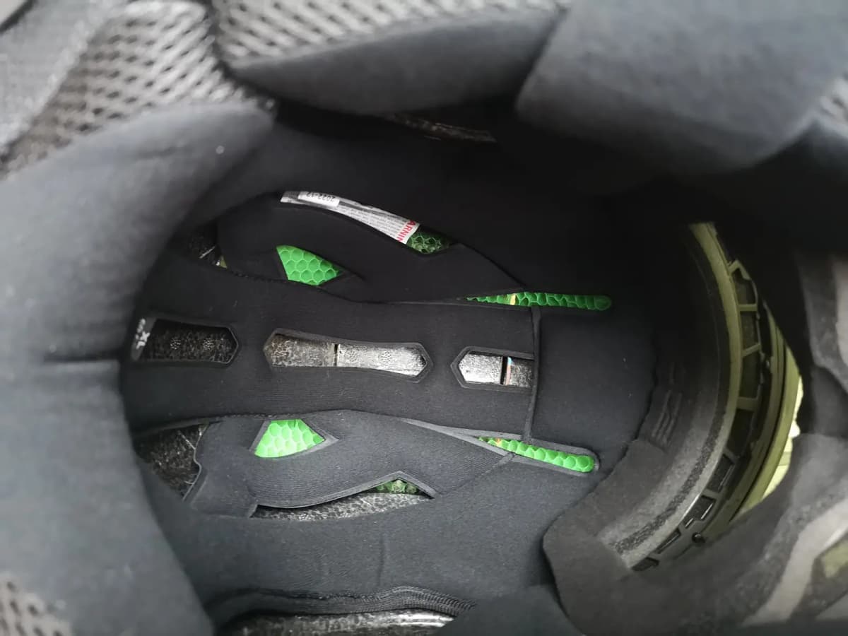 Koroyd structure behind the padding of KLIM’s F3 Carbon Pro helmet